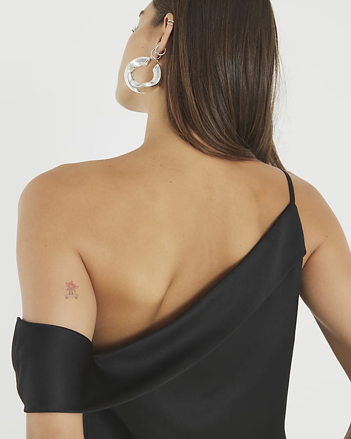 Black Satin One Shoulder Top
