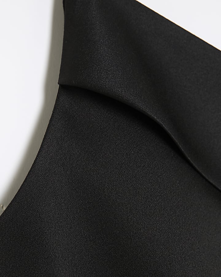 Black Satin One Shoulder Top