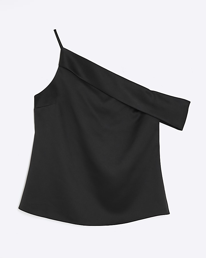 Black Satin One Shoulder Top