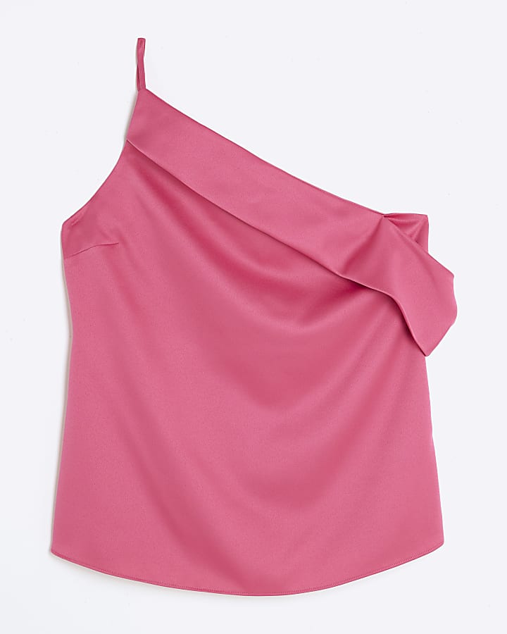 Pink Satin One Shoulder Top