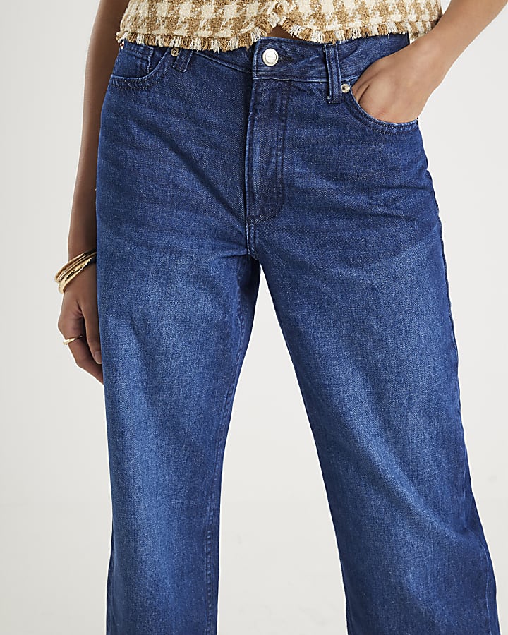 Blue Relaxed Straight Leg Jeans