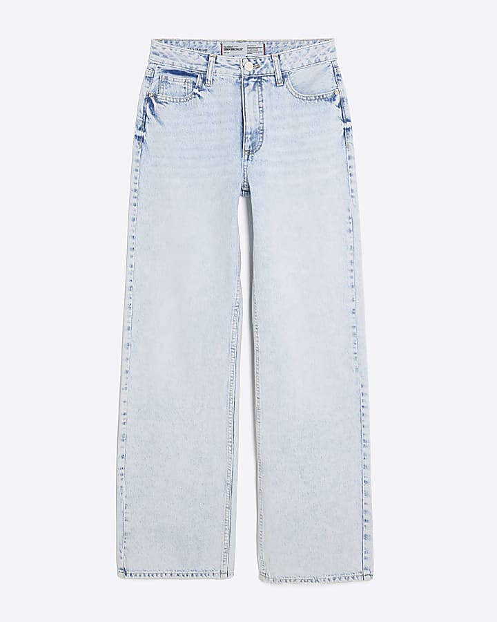 Blue High Rise Relaxed Straight Leg Jeans
