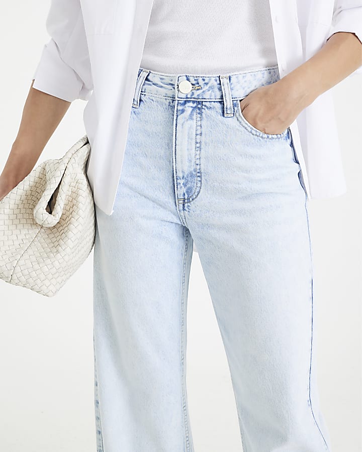 Blue High Rise Relaxed Straight Leg Jeans