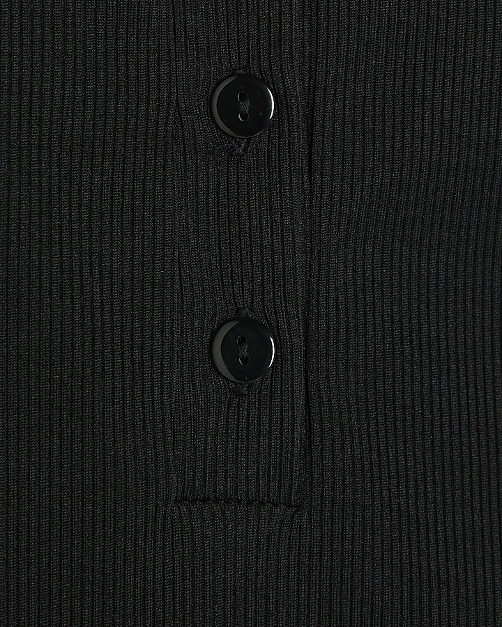Black Sleeveless Button Up Polo Top