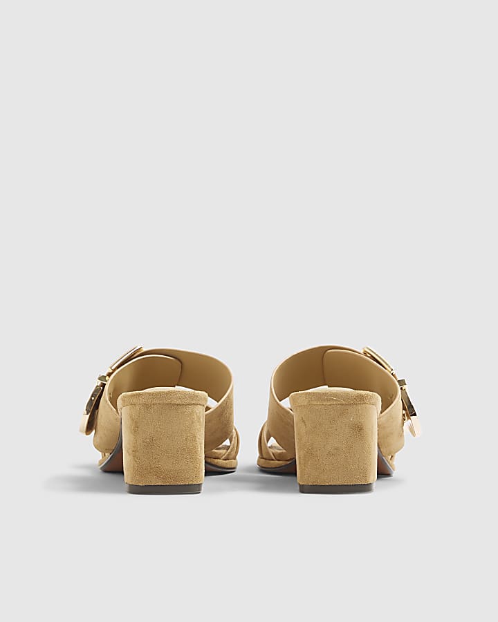 Beige Faux Suede Double Buckle Mule Sandal