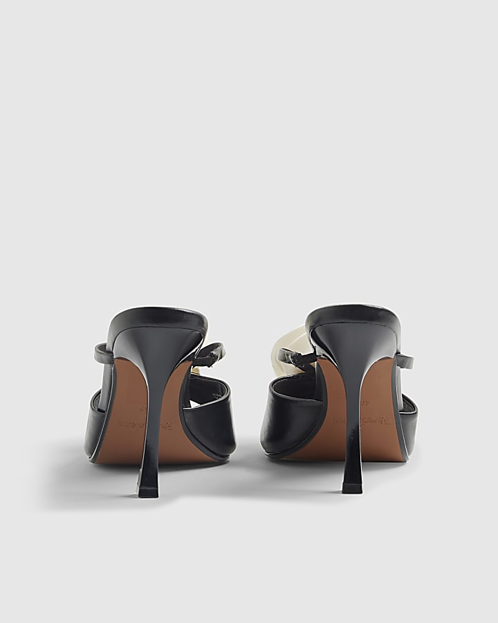 Black Mule Corsage Heeled Sandals