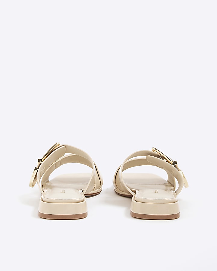 Cream Buckled Flat Sandals