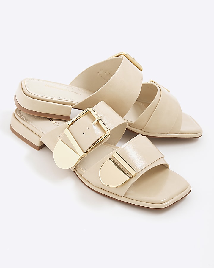 Cream Buckled Flat Sandals