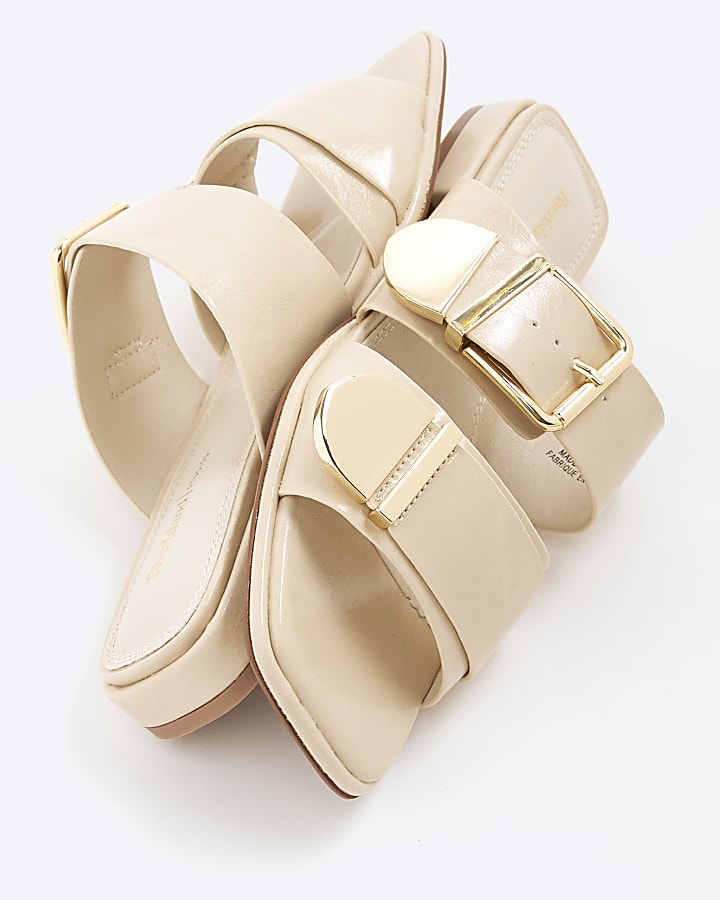 Cream Buckled Flat Sandals