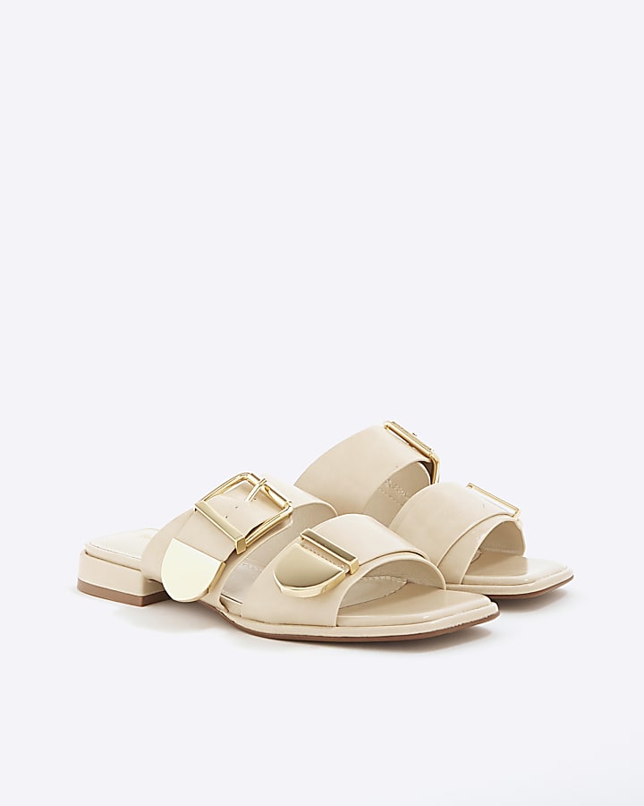 Cream Buckled Flat Sandals