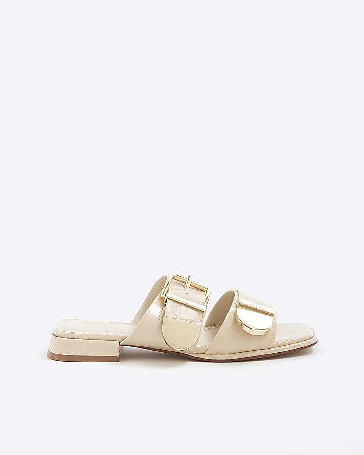 Cream Buckled Flat Sandals