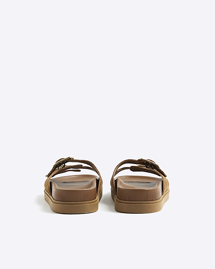 Brown Suede Double Strapped Footbed Sandals