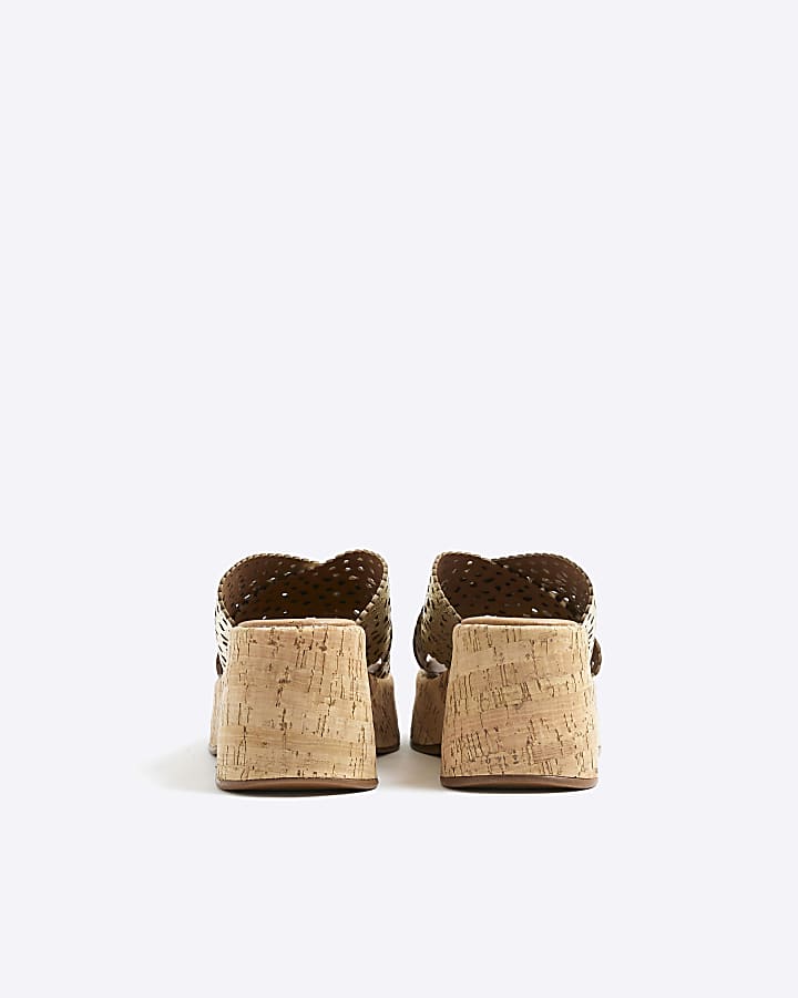 Gold Leather Laser Cut Wedge Sandals