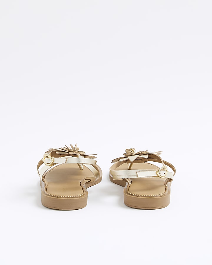 Gold Flower Trim Flat Sandals