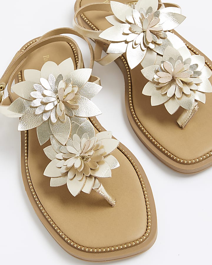 Gold Flower Trim Flat Sandals