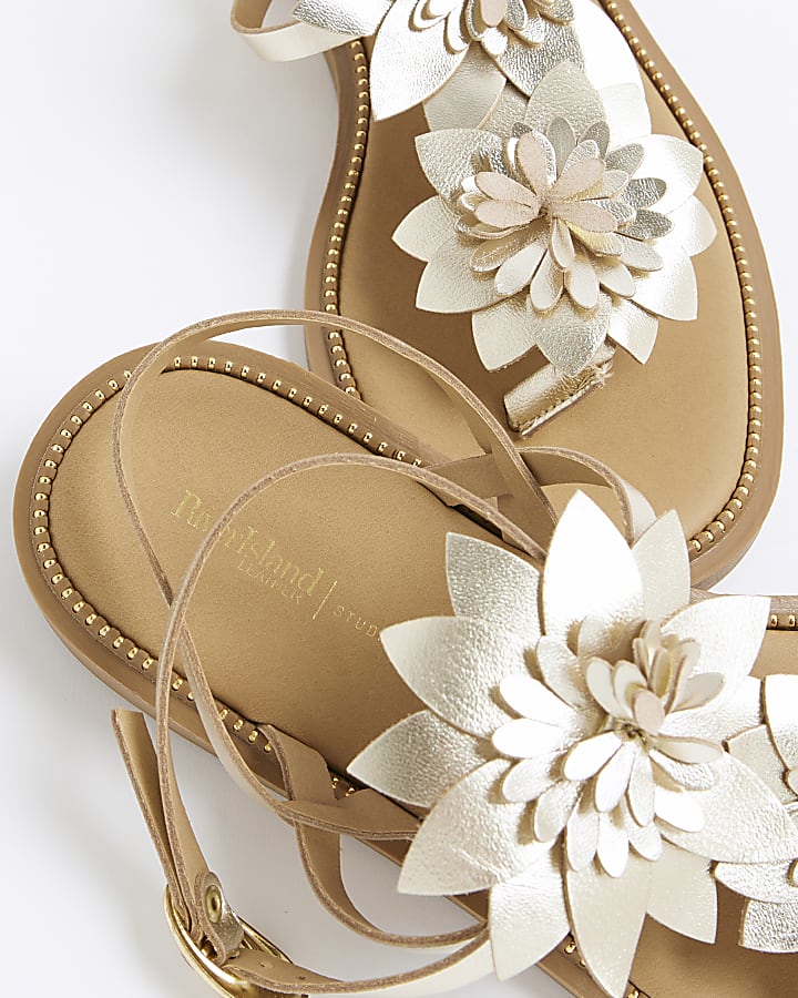 Gold Flower Trim Flat Sandals