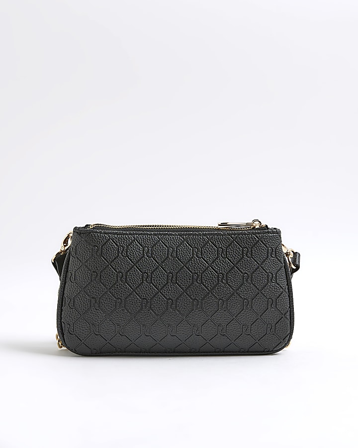 Black Monogram Print Chain Cross Body Bag