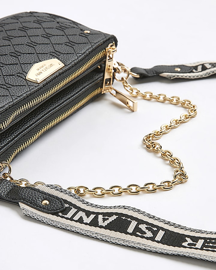 Black Monogram Print Chain Cross Body Bag
