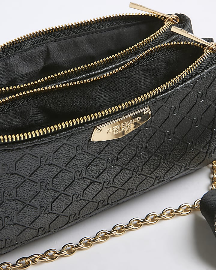 Black Monogram Print Chain Cross Body Bag