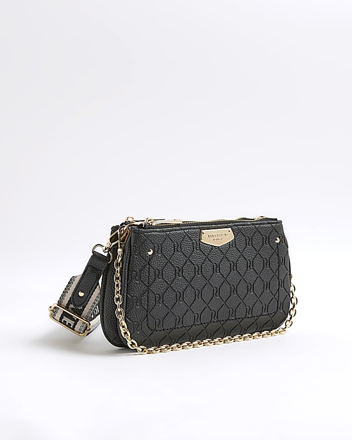 Black Monogram Print Chain Cross Body Bag