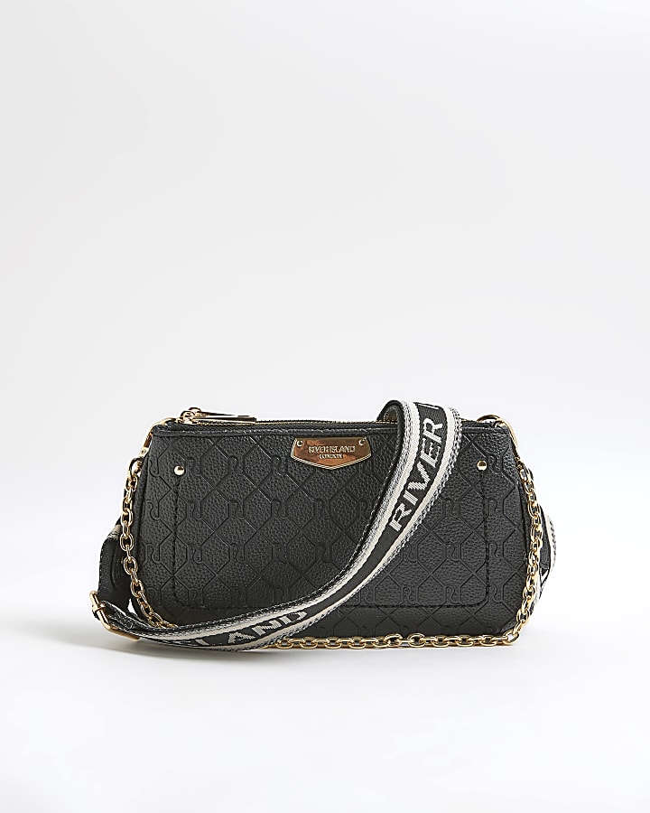 Black Monogram Print Chain Cross Body Bag
