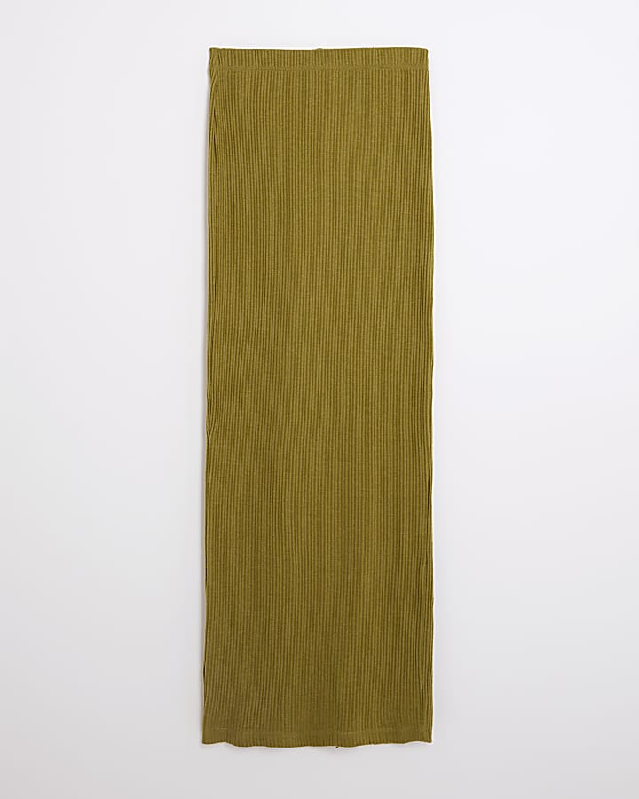 Green Ribbed Midi Skirt
