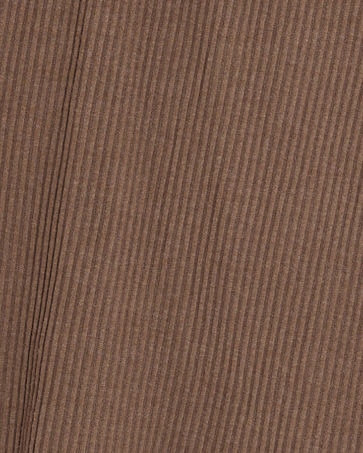 Brown Sleeveless Ribbed Roll Neck Halter Top