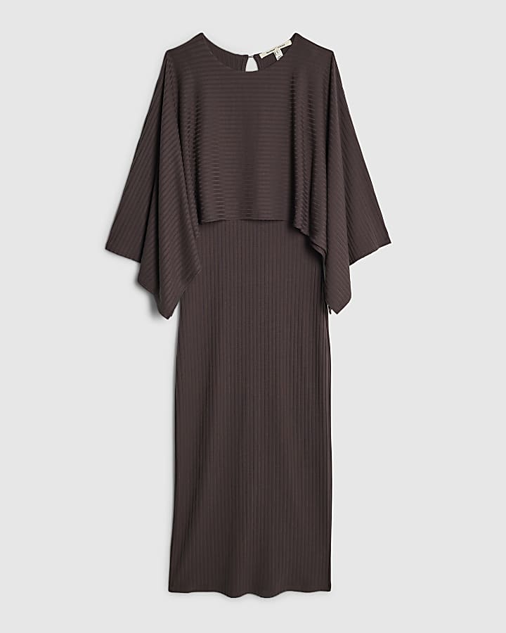 Brown Cape Midi Dress