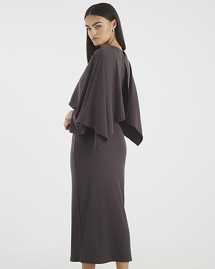 Brown Cape Midi Dress