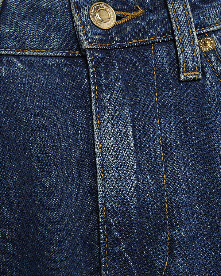 Blue High Rise Stretch Straight Leg Jeans
