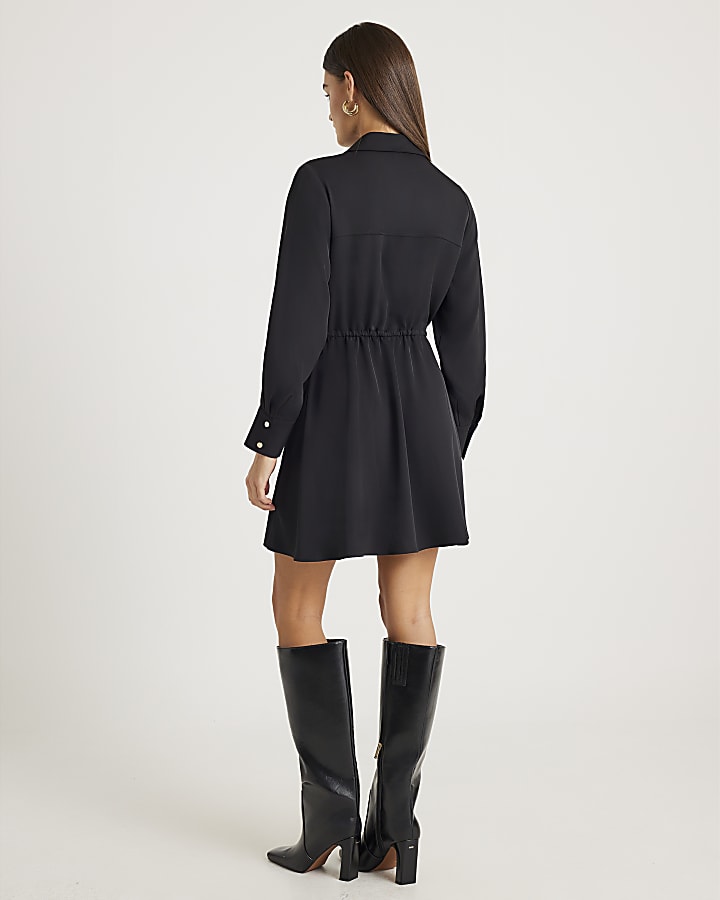 Black Long Sleeved Mini Shirt Dress
