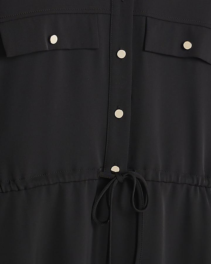 Black Long Sleeved Mini Shirt Dress