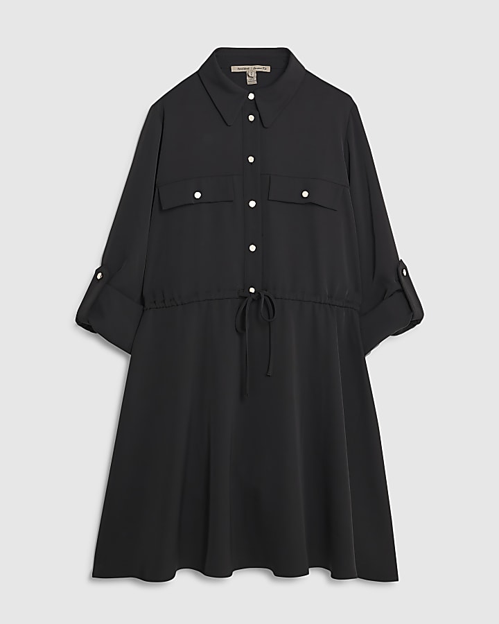 Black Long Sleeved Mini Shirt Dress
