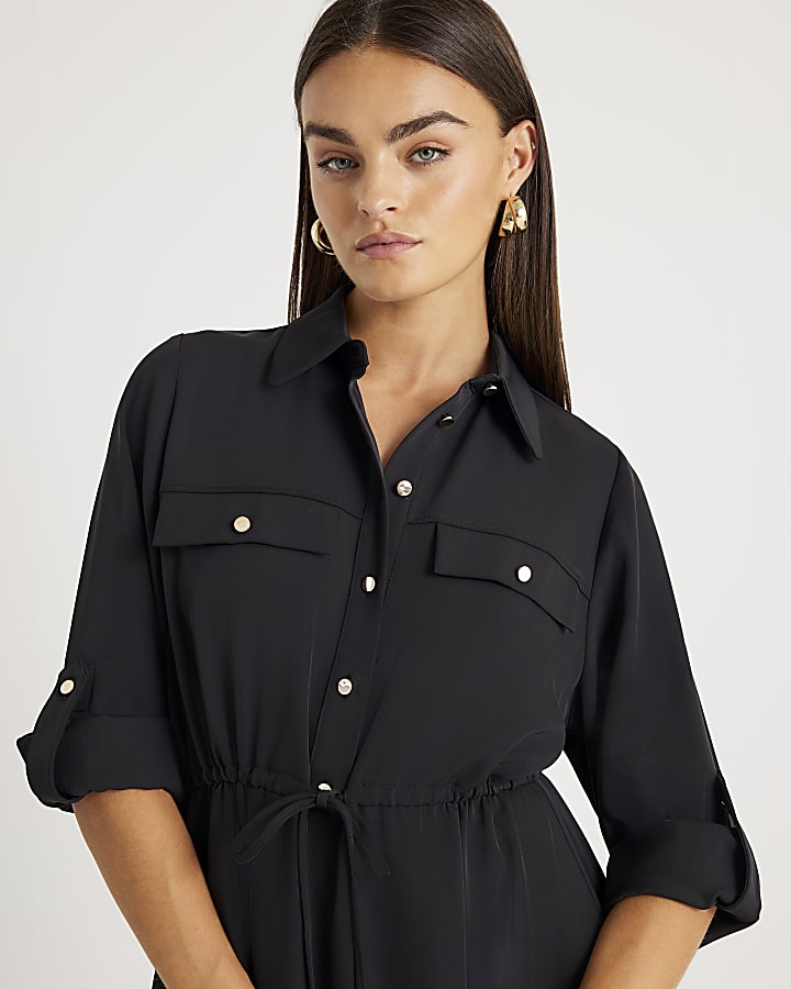 Black Long Sleeved Mini Shirt Dress
