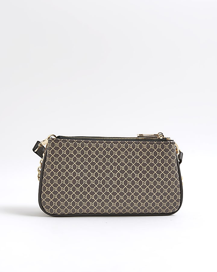 Brown Monogram Print Chain Cross Body Bag