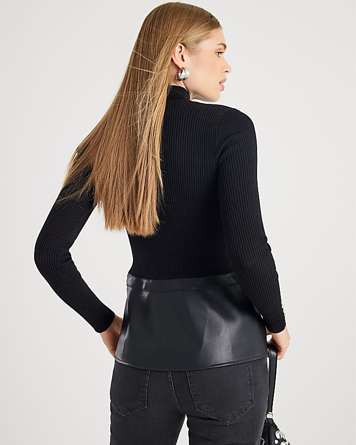 Black Knitted Studded Peplum Hem Top