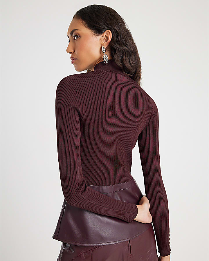 Red Knitted Studded Peplum Hem Top