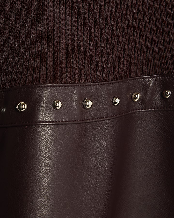 Red Knitted Studded Peplum Hem Top