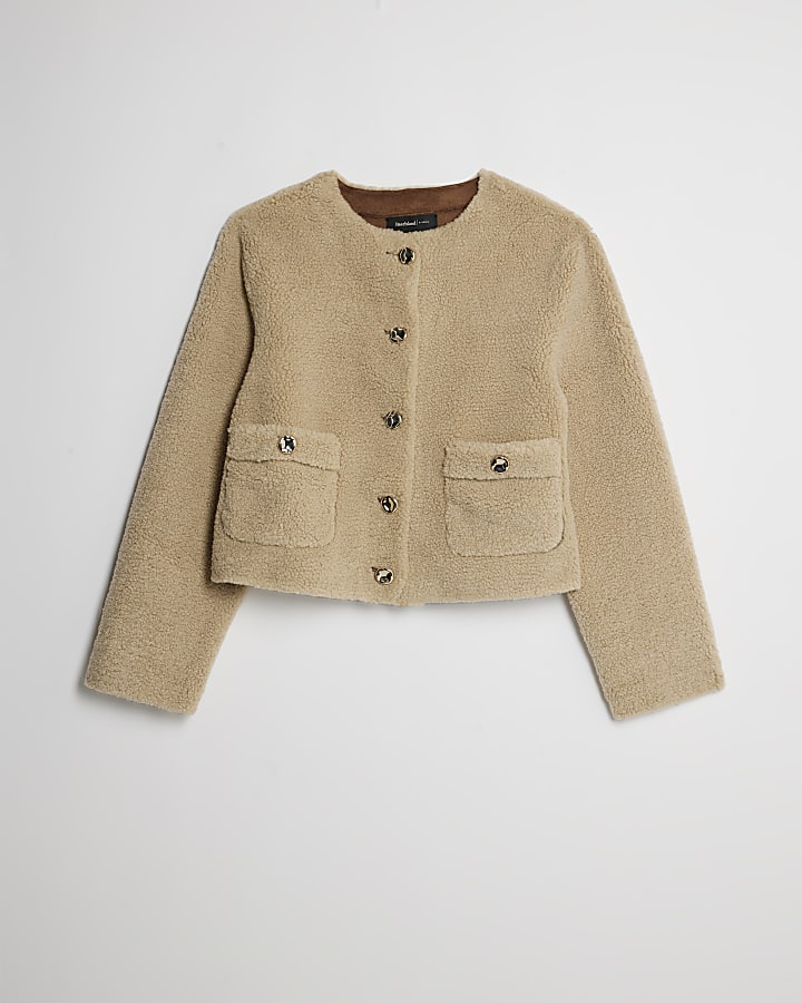 Cream Borg Button Through Trophy Jacket