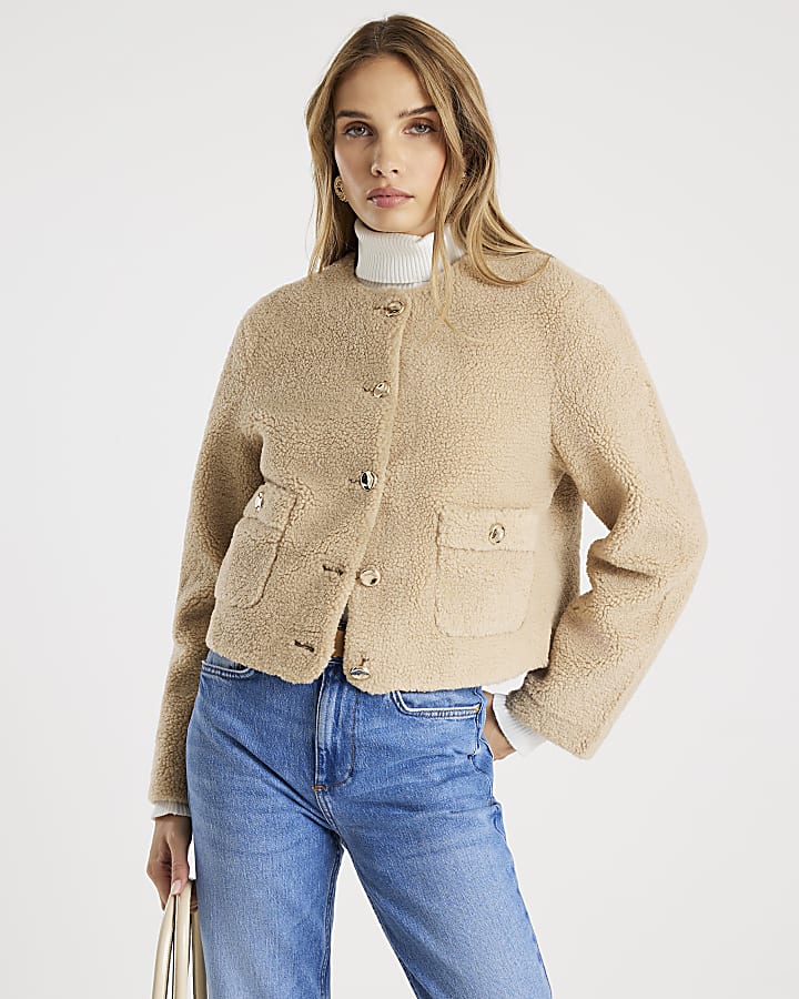 Cream Borg Button Through Trophy Jacket