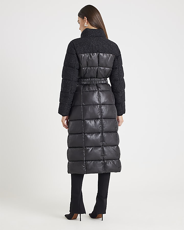 Black Boucle Mix Padded coat