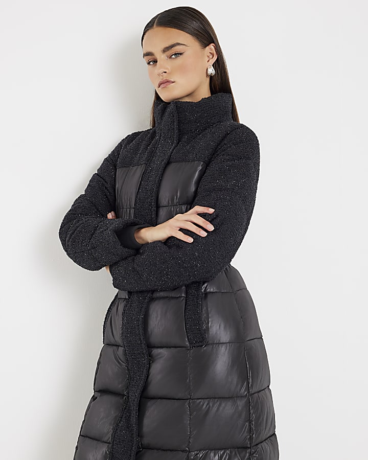 Black Boucle Mix Padded coat