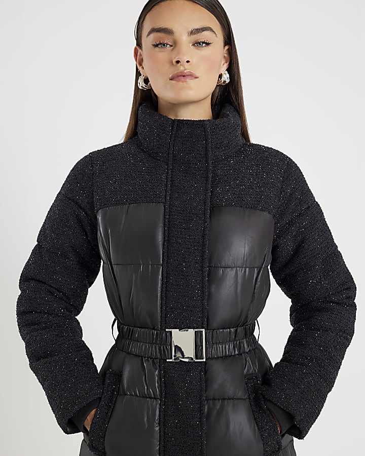 Black Boucle Mix Padded coat