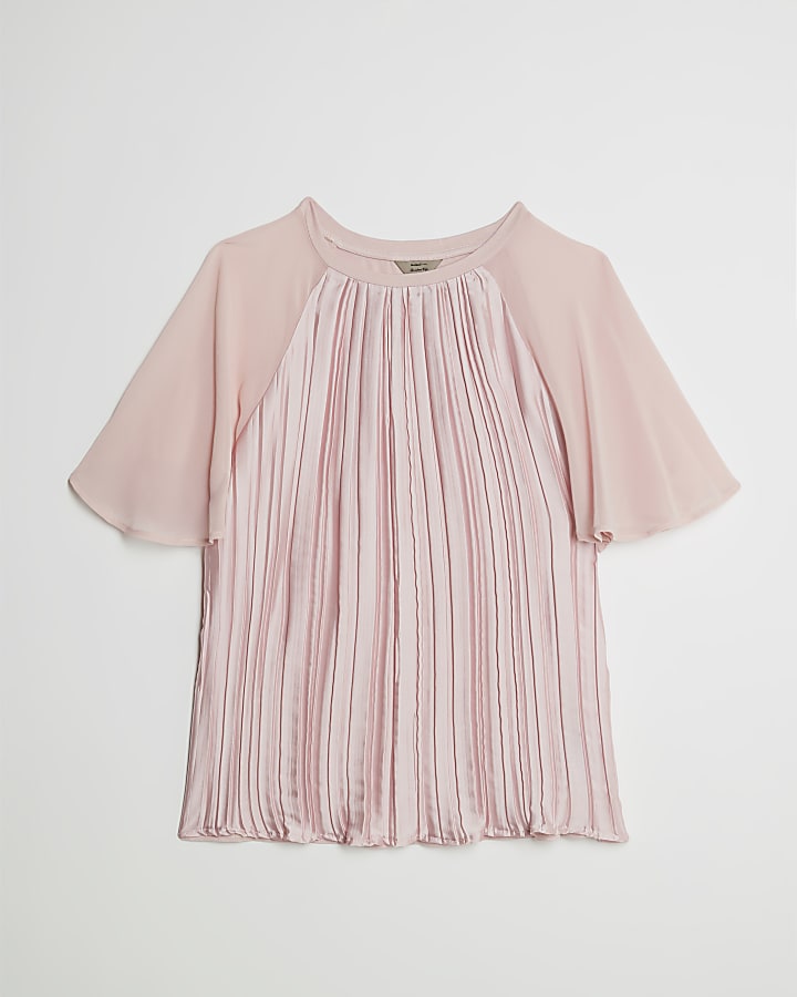 Pink Short Sleeve Pleated Hybrid T-shirt