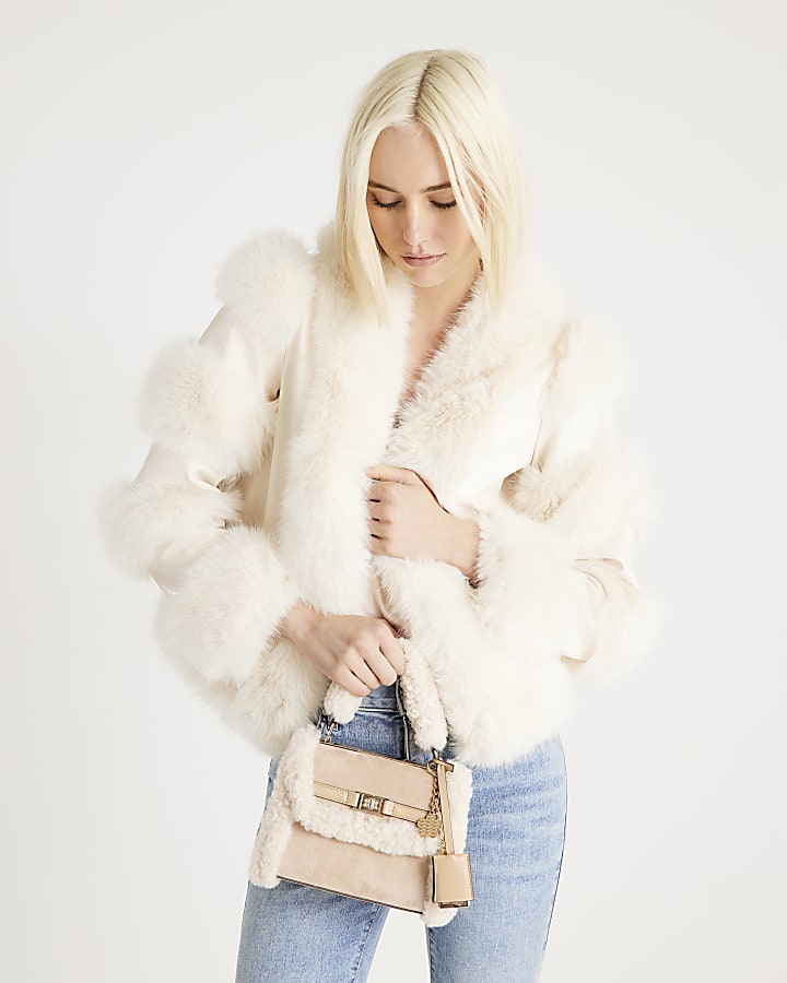 Cream Faux Fur Trim Panelled Jacket