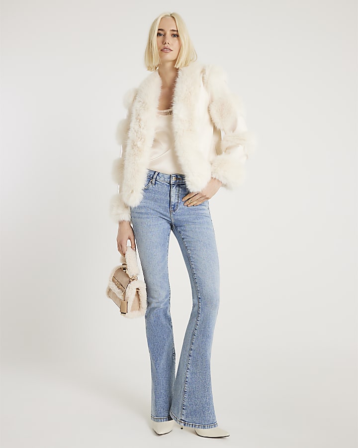 Cream Faux Fur Trim Panelled Jacket