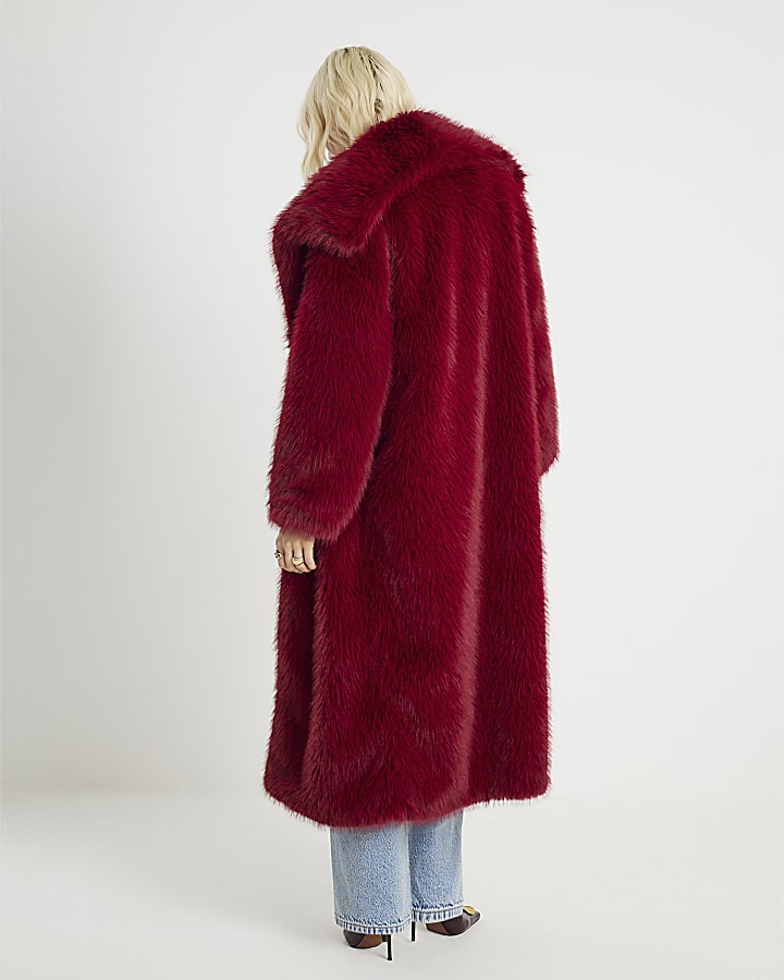 Red Maxi Faux Fur Coat