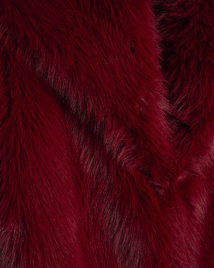 Red Maxi Faux Fur Coat