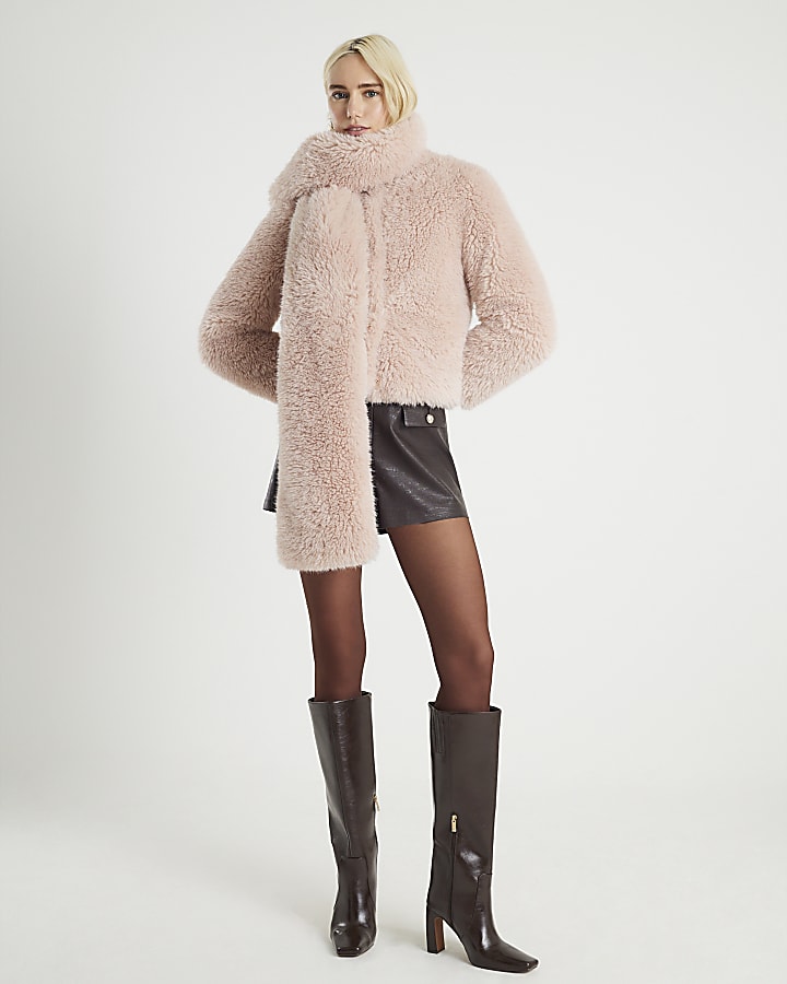 Pink Faux Fur Scarf Jacket