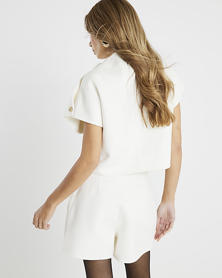 Cream Handmade Wool Blend Button Detail Top